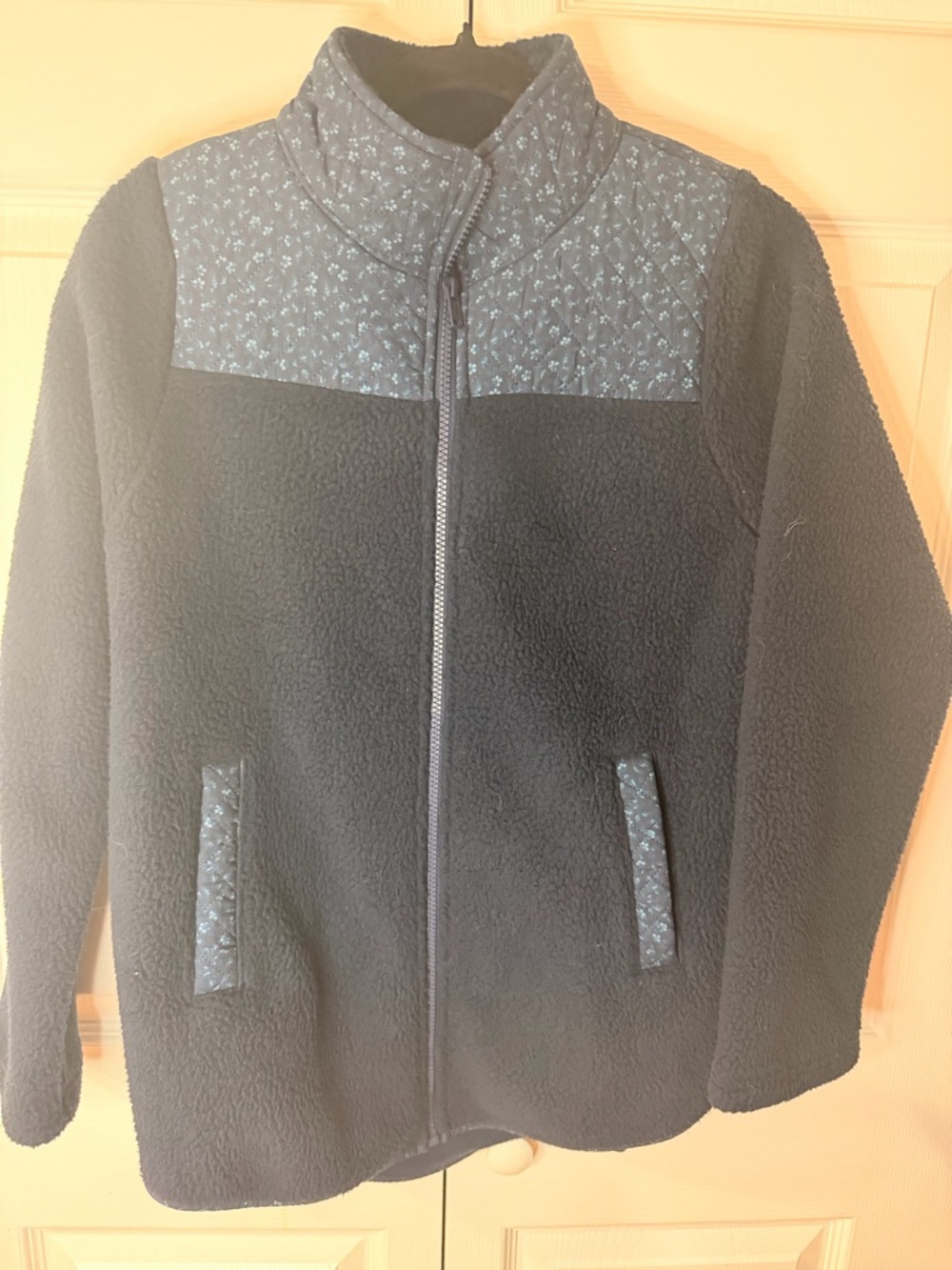 Madewell Black Teddy Jacket with Navy Floral Yoke